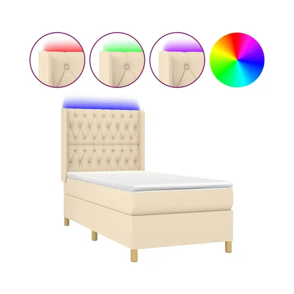 VidaXL Boxspringbett Mit Matratze & Led Creme 90x200 Cm Stoff thumbnail