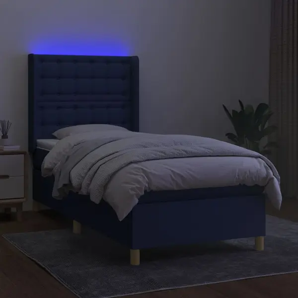VidaXL Boxspring Met Matras En Led Stof Blauw 90x190 Cm thumbnail