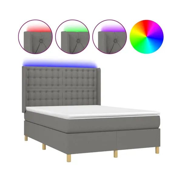 Boxspringbett Mit Matratze & Led Dunkelgrau 140x190 Cm Stoff Vidaxl thumbnail