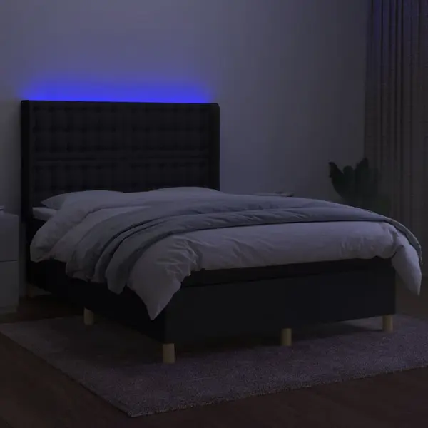 Boxspringbett Mit Matratze & Led Schwarz 140x190 Cm Stoff Vidaxl thumbnail