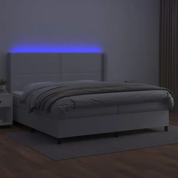 Vidaxl - Boxspringbett Mit Matratze & Led Weiß 200x200 Cm Kunstleder thumbnail