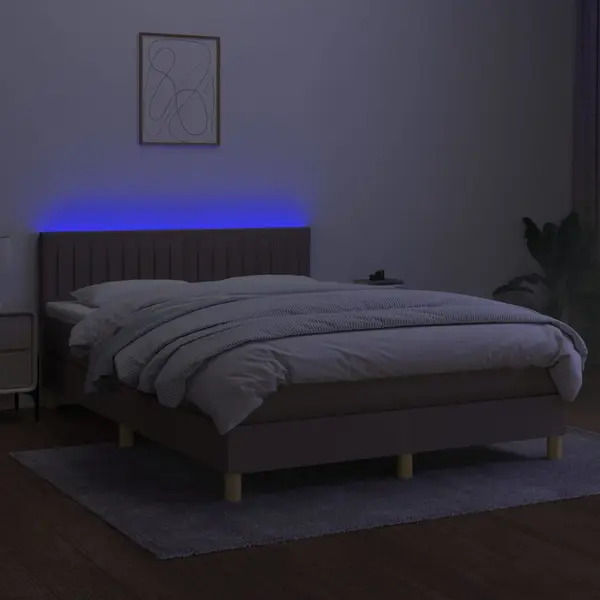 VidaXL Boxspringbett Mit Matratze & Led Taupe 140x190 Cm Stoff thumbnail
