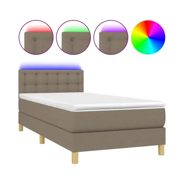 Boxspringbett Mit Matratze & Led Taupe 90x190 Cm Stoff Vidaxl thumbnail
