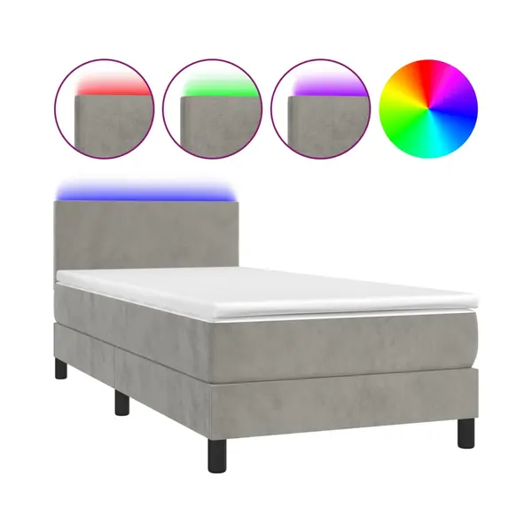 VidaXL Boxspring Met Matras En Led Fluweel Lichtgrijs 90x200 Cm thumbnail