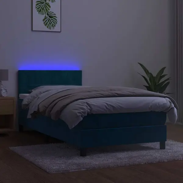Boxspringbett Mit Matratze & Led Dunkelblau 80x200 Cm Samt Vidaxl thumbnail