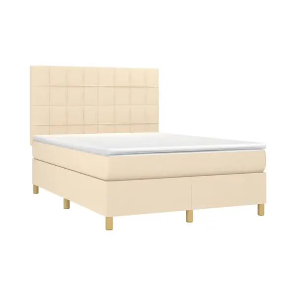 VidaXL Boxspringbett Mit Matratze & Led Creme 140x190 Cm Stoff thumbnail