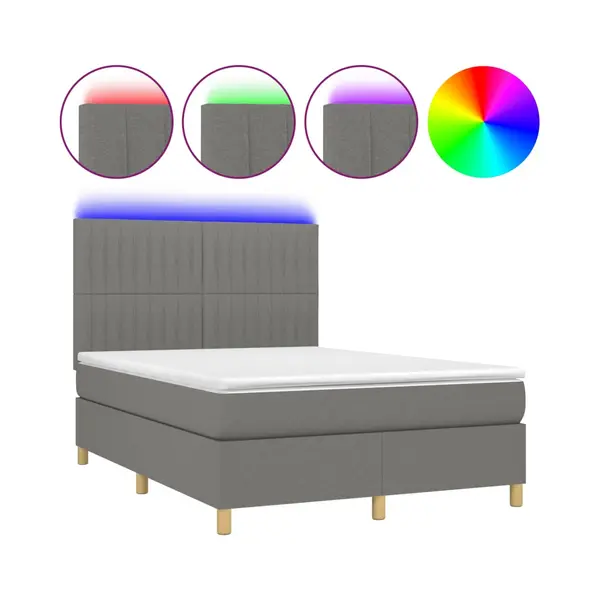 VidaXL Boxspringbett Mit Matratze & Led Dunkelgrau 140x200 Cm Stoff thumbnail