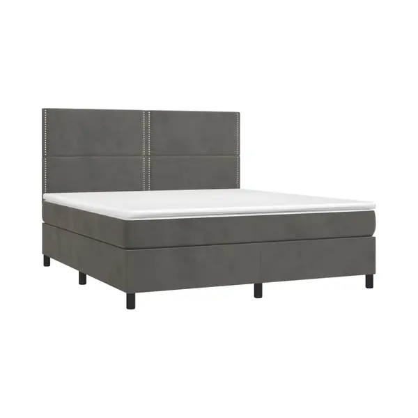 VidaXL Boxspringbett Mit Matratze & Led Dunkelgrau 180x200 Cm Samt thumbnail