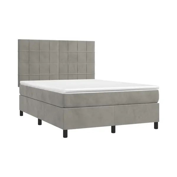 VidaXL Boxspring Met Matras En Led Fluweel Lichtgrijs 140x190 Cm thumbnail