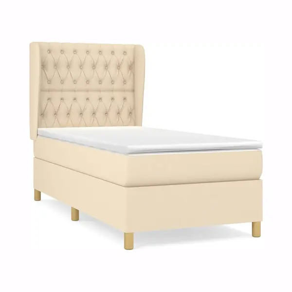 VidaXL Boxspring Met Matras Stof Crèmekleurig 90x200 Cm thumbnail