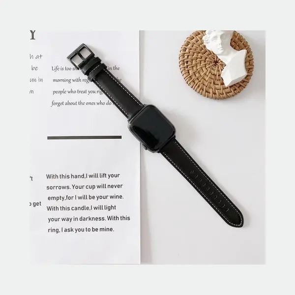By Qubix Premium Leather Leer Bandje - Zwart - Geschikt Voor Apple Watch 38 Mm - 40 Mm - 41 Mm - 42 Mm - Compatible Apple Watch Bandje - Smartwatch thumbnail