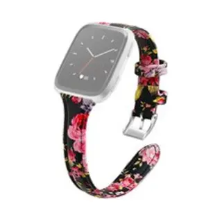 By Qubix Geschikt Voor Fitbit Versa 1 - 2 & Lite Bandje Tpu Leer - Bloemenprint Zwart Smartwatchbandje Bandje Armband Polsband Strap Band Watchband
