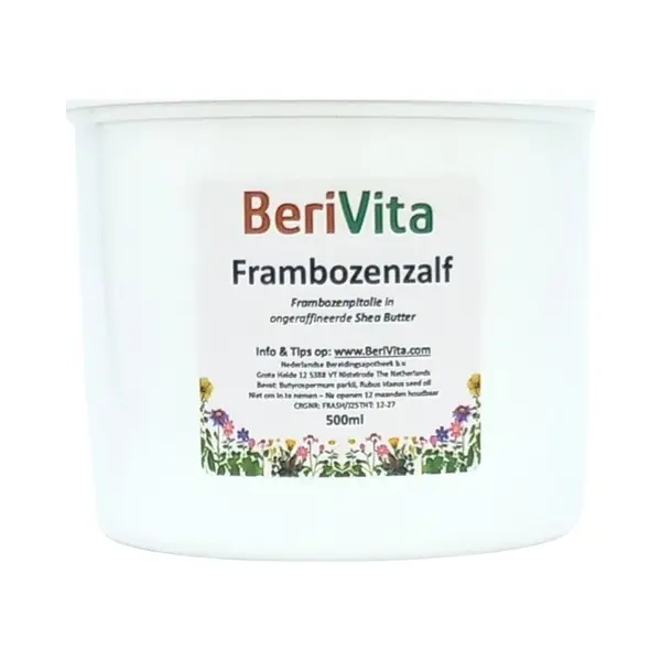 Berivita Frambozenzalf 500ml - Frambozenolie Met Shea Butter - Frambozen Zalf Bevat Pure Frambozenpitolie, Frambozenzaadolie thumbnail