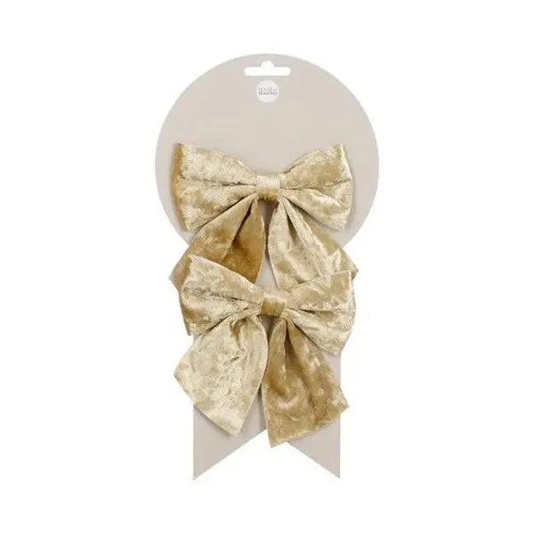House Of Seasons Kerst Ornamenten Strikken - 2x St - Champagne - 12 X 13 Cm - Kerstboomstrikjes thumbnail