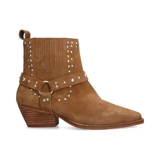 Sacha - Dames - Cognac Suède Western Enkellaarsjes Met Studs - Maat 36