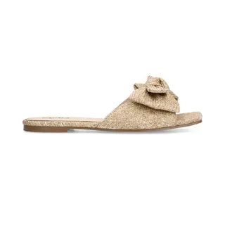 Sacha - Dames - Beige Raffia Slippers Met Strik - Maat 38