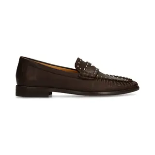 Manfield Braune Leder-Loafer Mit Silberfarbenen Nieten