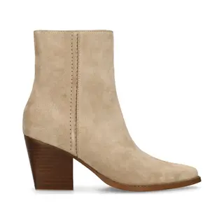 Manfield Beigefarbene Veloursleder-Stiefeletten Mit Absatz