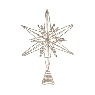 Verlichte Kerstboompiek Ster - Champagne Goud - H33 X B22 Cm - 20 Lampjes - Kerstversiering