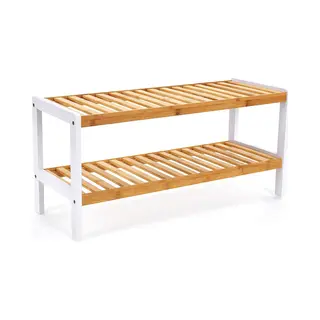 Hoppa! | Bamboe Schoenenrek | 2 Niveau's | Wit-natuurlijke Kleuren 70 X 33 X 25 Cm (B X D X H)