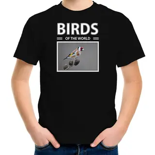 Bellatio Decorations Dieren Foto T-shirt Putter Vogel - Zwart - Kinderen - Birds Of The World - Cadeau Shirt Vogel Liefhebber - Kinderkleding / Kleding 134/140