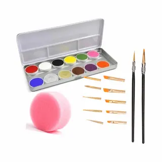 Superstar Schminken Setje - Schmink/grimeer Palet Met 12 Kleuren -12x Penselen/kwastjes - 2x Sponsjes - Uitgebreide Set Kinderen/volwassenen