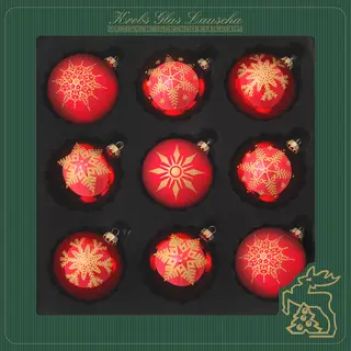 Krebs Luxe Gedecoreerde Kerstballen - 9x St - Rood - 8 Cm - Glas