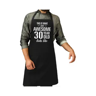 Bellatio Decorations Awesome 30 Year / 30 Jaar Cadeau Bbq/keuken Schort Zwart Voor Heren - Kado Barbecue Schort Voor Verjaardag
