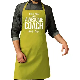 Bellatio Decorations Awesome Coach Cadeau Bbq/keuken Schort Lime Groen Voor Heren - Kado Barbecue Schort - Verjaardag