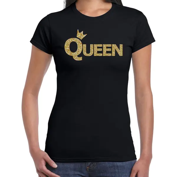 Bellatio Decorations Koningsdag Queen T-shirt Zwart Met Gouden Letters En Kroon Dames - Koningsdag Kleding / Outfit Xs thumbnail