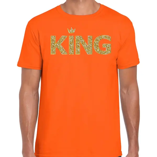 Bellatio Decorations Koningsdag King T-shirt Oranje Met Gouden Kroon Heren - Koningsdag Kleding / Outfit M thumbnail
