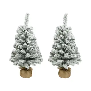 Everlands Kunst Kerstboom - 2x Stuks - H60 Cm - Met Sneeuw - Kunstboom - Jute Zak - Imperial Snowy