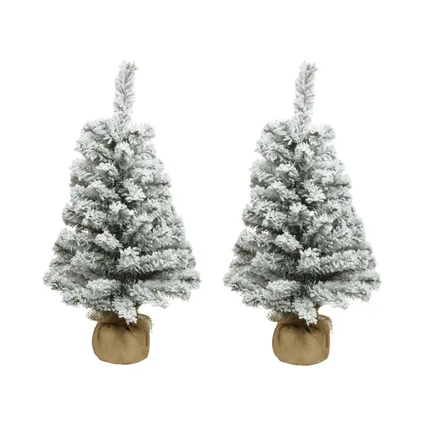 Everlands Kunst Kerstboom - 2x Stuks - H60 Cm - Met Sneeuw - Kunstboom - Jute Zak - Imperial Snowy thumbnail