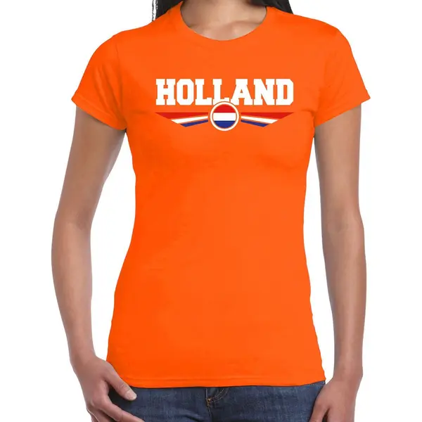 Bellatio Decorations Holland Landen / Voetbal T-shirt Met Wapen En Nederlandse Vlag - Oranje - Dames - Ek / Wk / Voetbal Shirt Xxl thumbnail