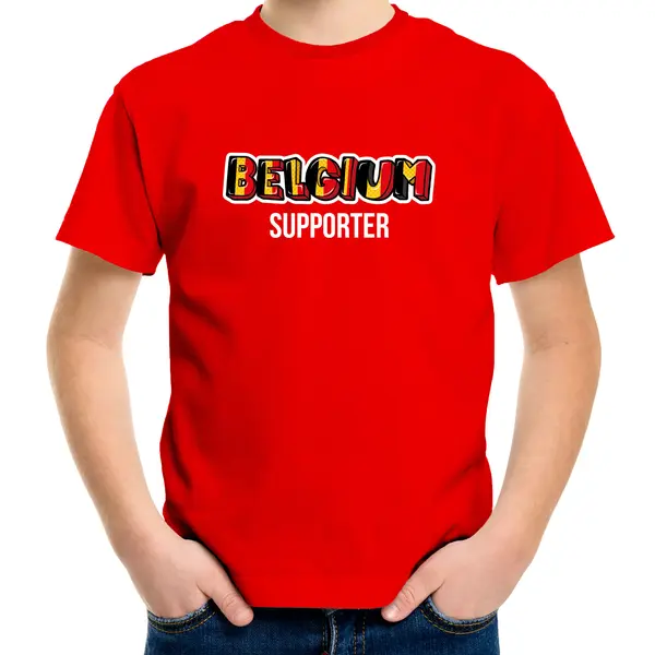 Bellatio Decorations Rood Belgium Fan T-shirt Voor Kinderen - Belgium Supporter - Belgie Supporter - Ek/ Wk Shirt / Outfit 158/164 thumbnail