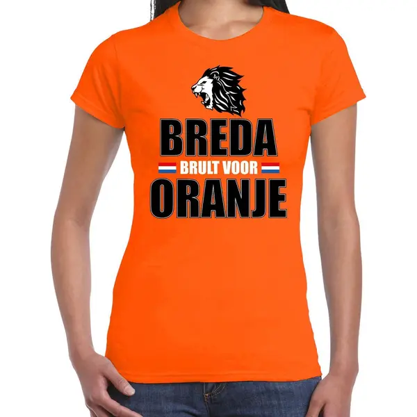 Bellatio Decorations Oranje Supporter T-shirt Voor Dames - Breda Brult Voor Oranje - Nederland Supporter - Ek/ Wk Shirt / Outfit L thumbnail