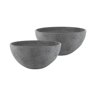 Ter Steege 2x Stuks Bloempot/plantenpot Schaal Gerecycled Kunststof/steenpoeder Donkergrijs Dia 25 Cm En Hoogte 12 Cm - Binnen En Buiten