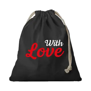 Bellatio Decorations 1x Canvas Cadeautasje With Love Zwart Met Koord 25 X 30 Cm - Geschenktas/ Cadeautas Valentijn With Love