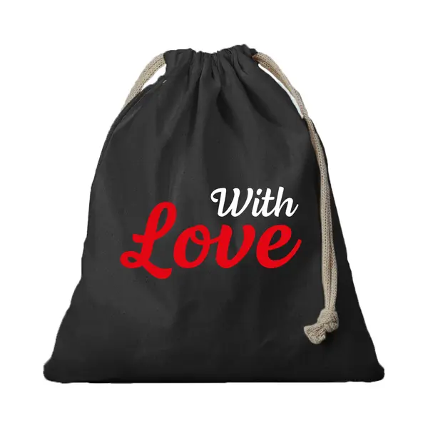 Bellatio Decorations 1x Canvas Cadeautasje With Love Zwart Met Koord 25 X 30 Cm - Geschenktas/ Cadeautas Valentijn With Love thumbnail