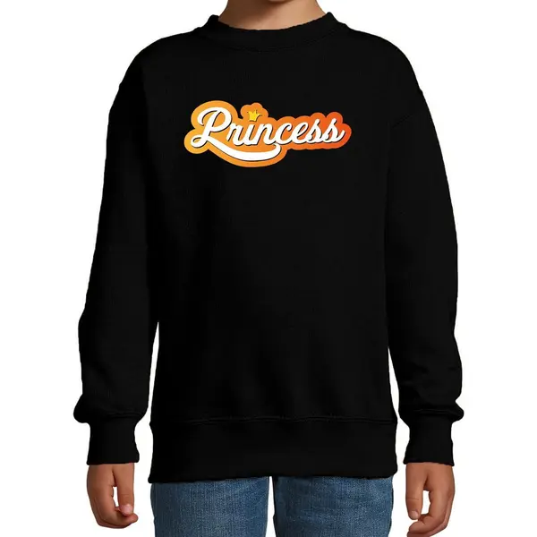 Bellatio Decorations Princess Met Kroontje Koningsdag Sweater Zwart - Kinderen - Kingsday Outfit / Kleding / Trui 110/116 thumbnail