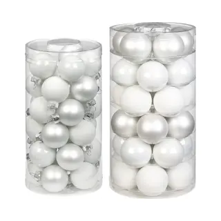 50x Stuks Glazen Kerstballen Wit 4 En 6 Cm Glans En Mat - Kerstversiering/kerstboomversiering