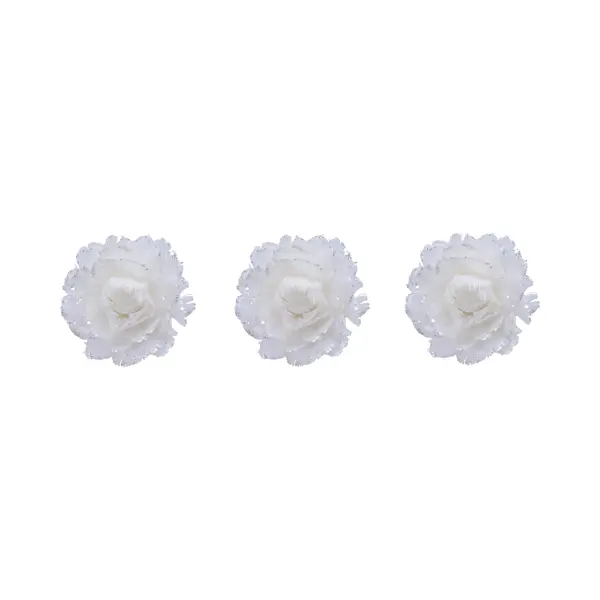 Decoris 6x Stuks Decoratie Bloemen Wit Met Veertjes Op Clip 11 Cm - Decoratiebloemen/kerstboomversiering/kerstversiering thumbnail