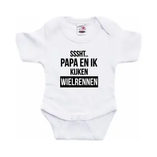 Bellatio Decorations Sssht Kijken Wielrennen - Cadeau Baby Rompertje - Wit - Fiets Liefhebbers - Kraamcadeau - Babyshower 80