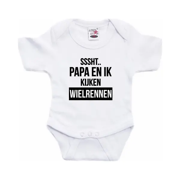 Bellatio Decorations Sssht Kijken Wielrennen - Cadeau Baby Rompertje - Wit - Fiets Liefhebbers - Kraamcadeau - Babyshower 80 thumbnail