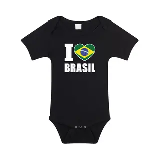 Bellatio Decorations I Love Brasil Baby Rompertje Zwart Jongens En Meisjes - Kraamcadeau - Babykleding - Brazilie Landen Romper 68