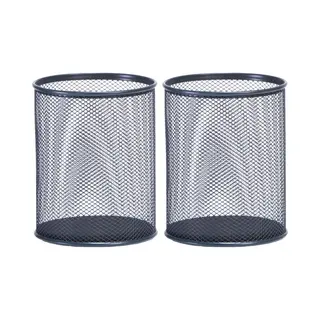 Zeller 2x Stuks Kleine Bureau Prullenbakjes Antraciet Grijs Van Draadmetaal/mesh 11 X 13, 5 Cm - Bureau Accessoires