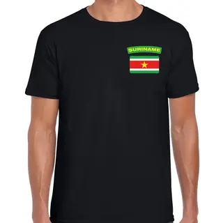 Bellatio Decorations Suriname Vlag T-shirt - Zwart - Vlag Op Borst - Voor Heren - Supporters Kleding L