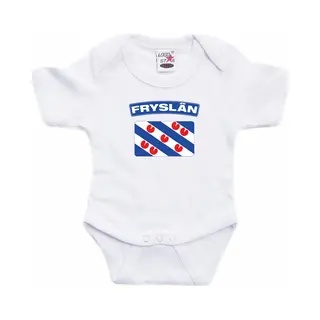 Bellatio Decorations Fryslan Rompertje - Met Vlag Friesland - Wit - Voor Babys - Kraamcadeau - Babykleding 56