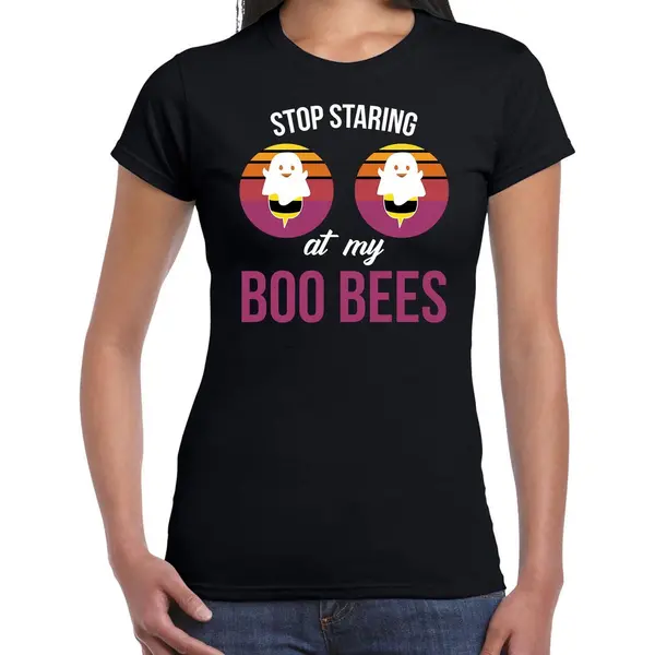 Bellatio Decorations Stop Staring At My Boo Bees Halloween Verkleed T-shirt Zwart Voor Dames - Horror Shirt / Kleding / Kostuum M thumbnail