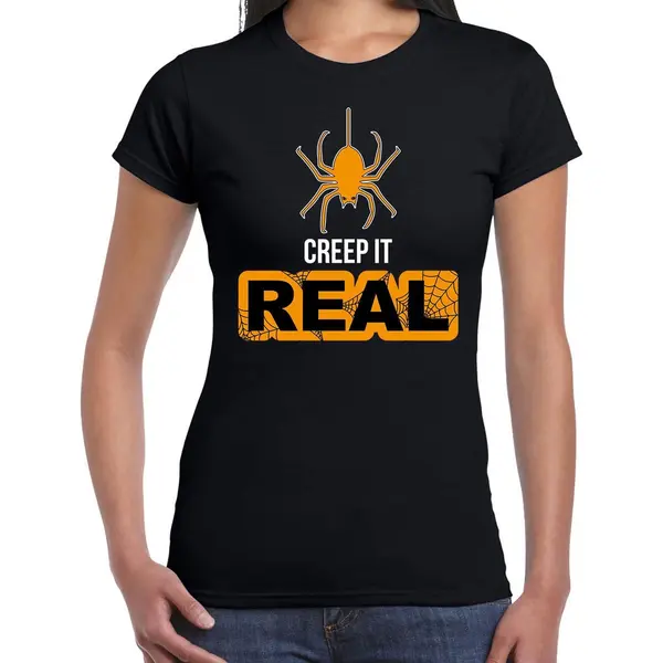 Bellatio Decorations Creep It Real Halloween Verkleed T-shirt Zwart - Dames - Spin - Horror Shirt / Kleding / Kostuum M thumbnail